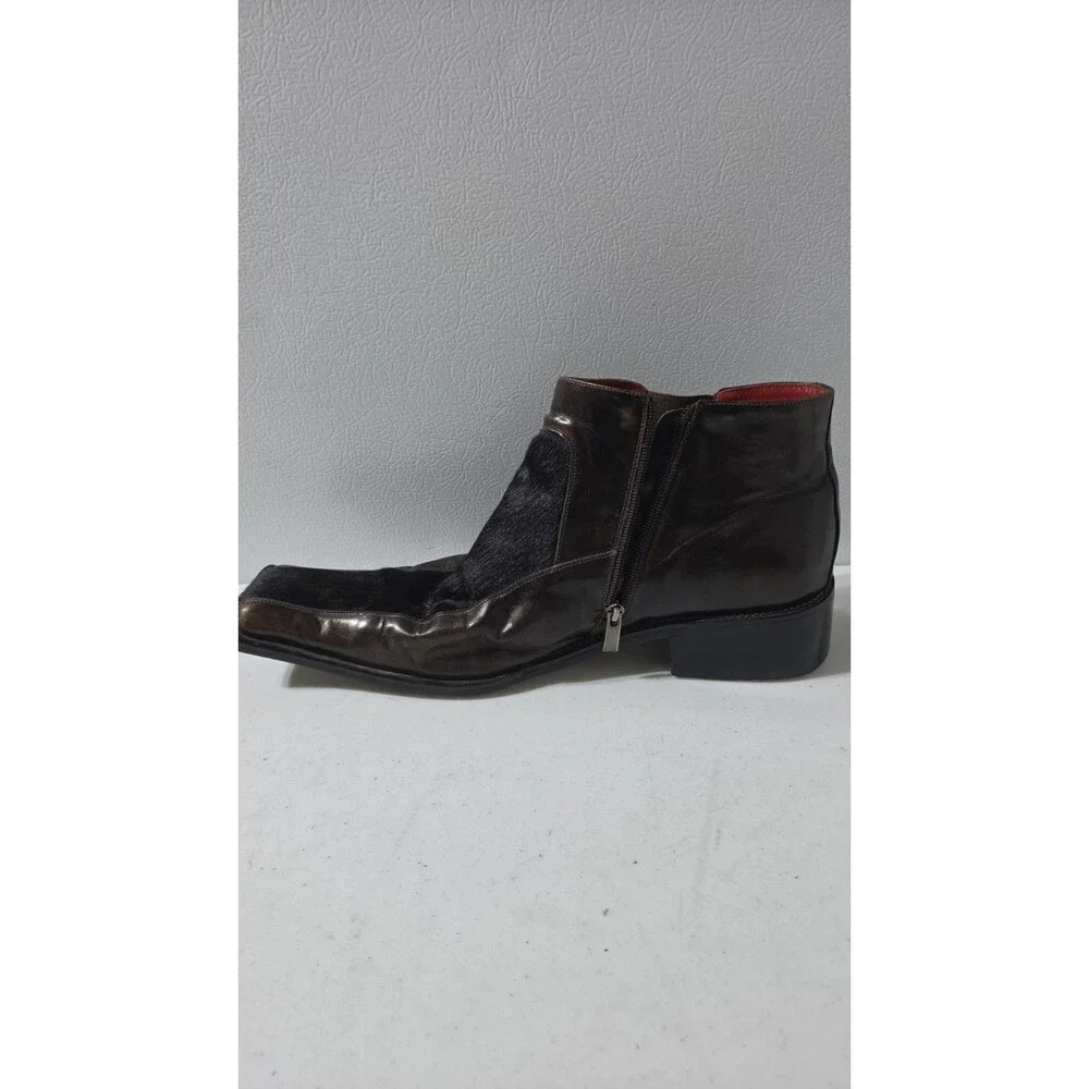 Zota Mens Side Zip Leather Ankle Boots Brown Horse Hair Size 13